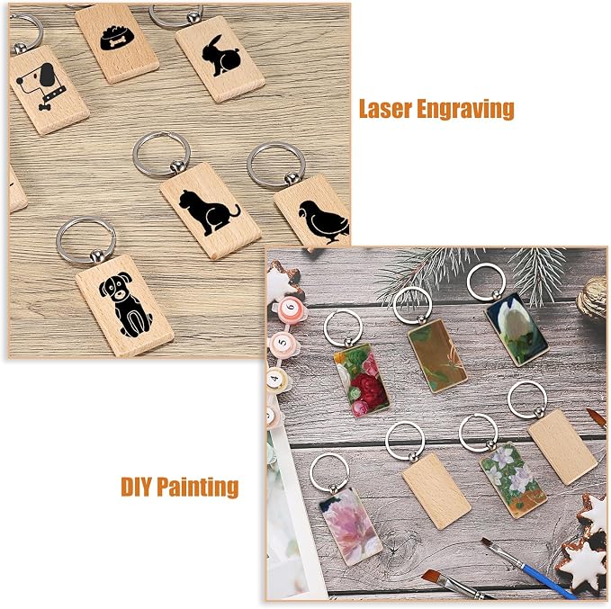 JUXYES 200 PCS Unfinished Wooden Keychain Blanks - Image 3