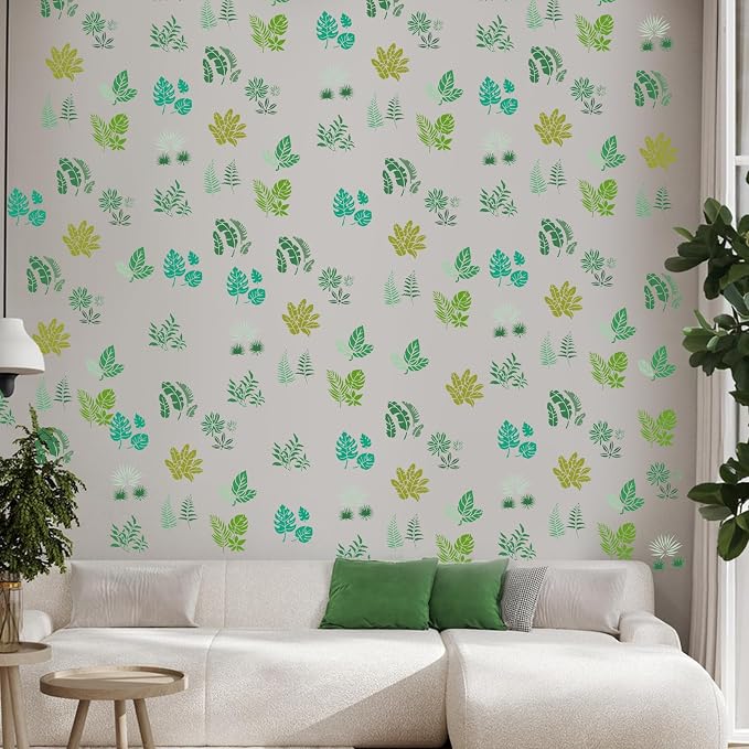 ORIGACH 15 Pieces Tropical Leaf Stencil Reusable Fern Leaves Monstera Palm Leaf - Image 8