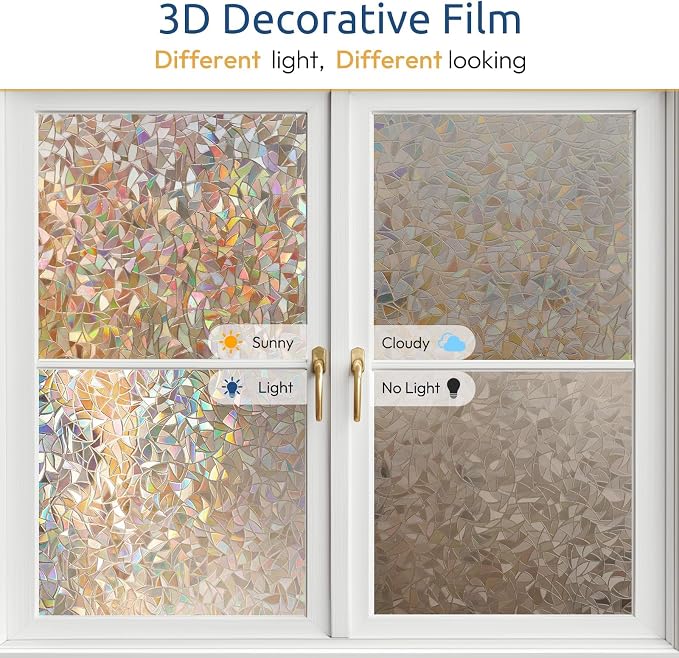 rabbitgoo Window Privacy Film Rainbow Film Decorative Window Sticker, 3D Static - Image 7