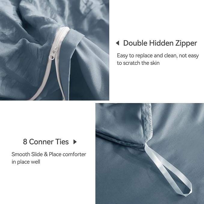 JELLYMONI Sierra Blue Duvet Cover Full Size, Soft Breathable Seersucker Duvet - Image 4