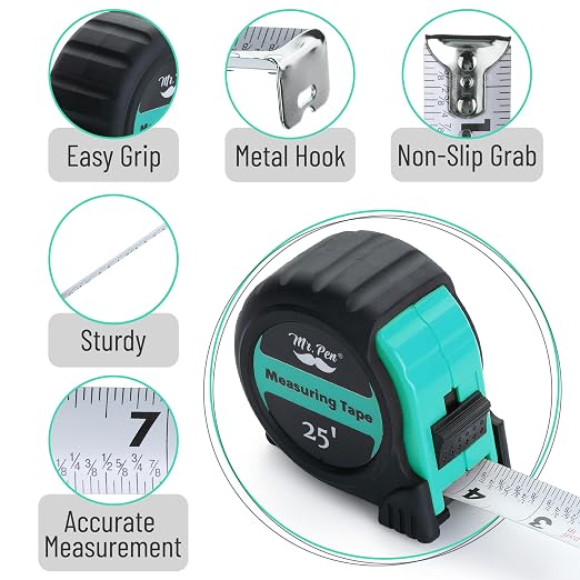 Mr. Pen- Retractable Tape Measure 25 ft, Turquoise Blue, Easy Read | Steel - Image 4