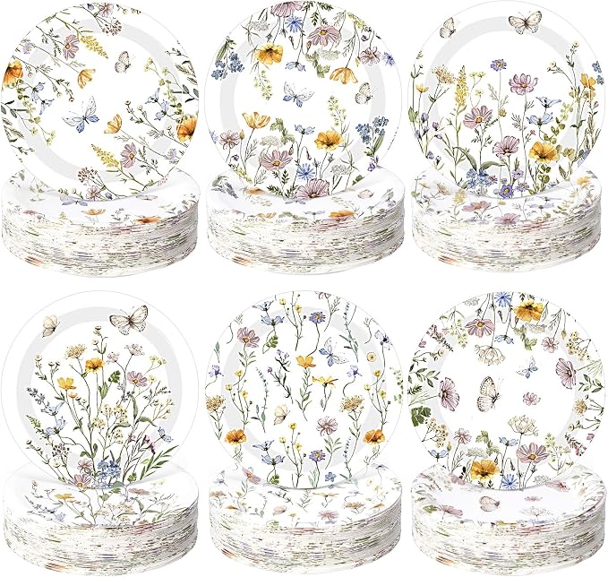 Funnymoom 60 Pcs 7 Inch Floral Party Plates Wildflower Paper Plates Spring by Funnymoom