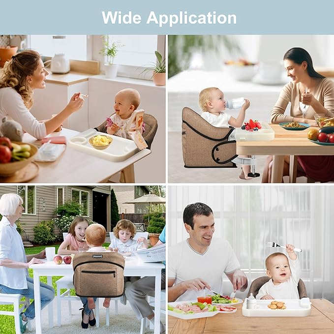 Clip-On High Chair with Removable Dining Tray for Babies and Toddlers, Fold-Flat Storage Portable Baby Feeding Seat, Attach to Fast Table Chair for Home Travel (Brown)