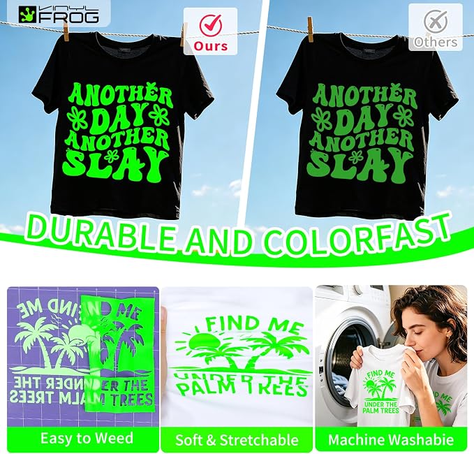 VINYL FROG Neon Green Heat Transfer Vinyl Roll 12" x5ft Matte HTV Vinyl | Neon - Image 3