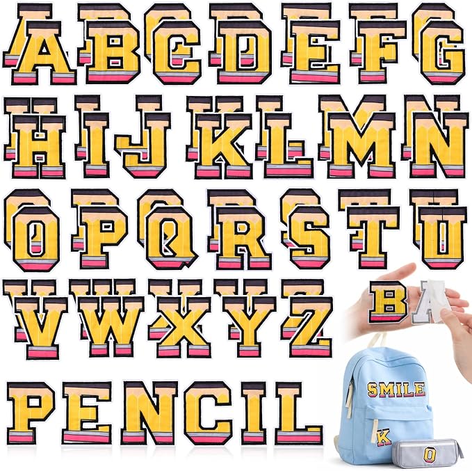 WILLBOND 52 Pcs Back to School Alphabet Patches Pencil Self Adhesive Iron on by Willbond+Technology+Limited
