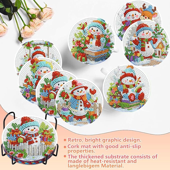 Benjenes 8PCS Christmas Diamond Art Coasters Kit - Image 6