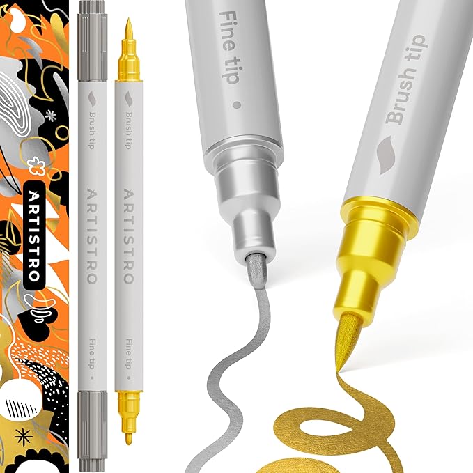 ARTISTRO 2 Gold & Silver Dual-Tip Acrylic Paint Pens by ARTISTRO