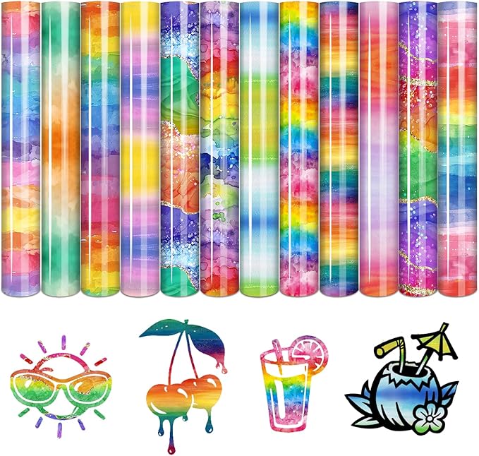 Tintnut Rainbow Gradient Heat Transfer Vinyl, PU HTV Sheets, stretch washable by Tintnut