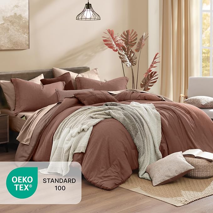 Monbix King Size Comforter Set, Terracotta King Size Bed Set Reversible - Image 5