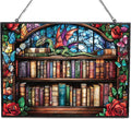 Rectangle Whimsical Dragon On Bookshelves Stained Glass Suncatcher Stained by 365CUSGIFTS