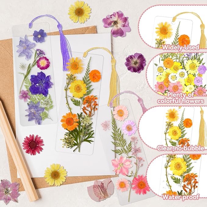 kmfosaat 344 Pcs Pressed Flower Bookmark Making Kit, 50 Laminating Pouches - Image 5