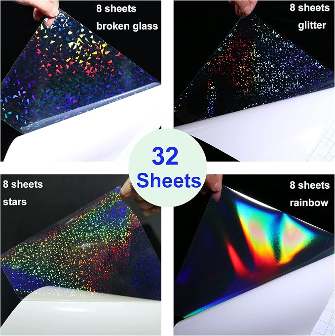 32 Sheets Holographic Sticker Paper Clear Vinyl Self Adhesive Waterproof - Image 2