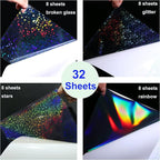 32 Sheets Holographic Sticker Paper Clear Vinyl Self Adhesive Waterproof - Image 2