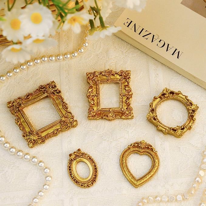 15 PCS Mini Vintage Frames, Tiny Resin Antique Frames, Small Gold picture photo - Image 4