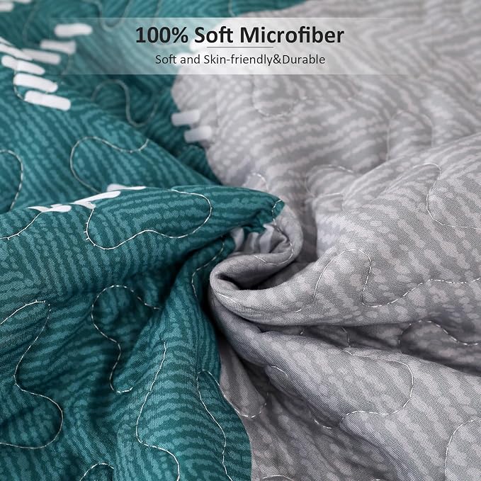 Dintszyayue Boho Quilt Set King 3 Pieces Teal Aztec Texture Bedspread Coverlet - Image 6