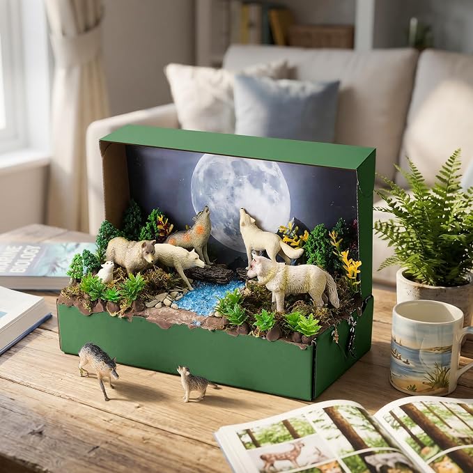 Teyva Daily 48 Pcs Woodland Wolf Diorama Kit Habitat Project Box Set Wolves - Image 5