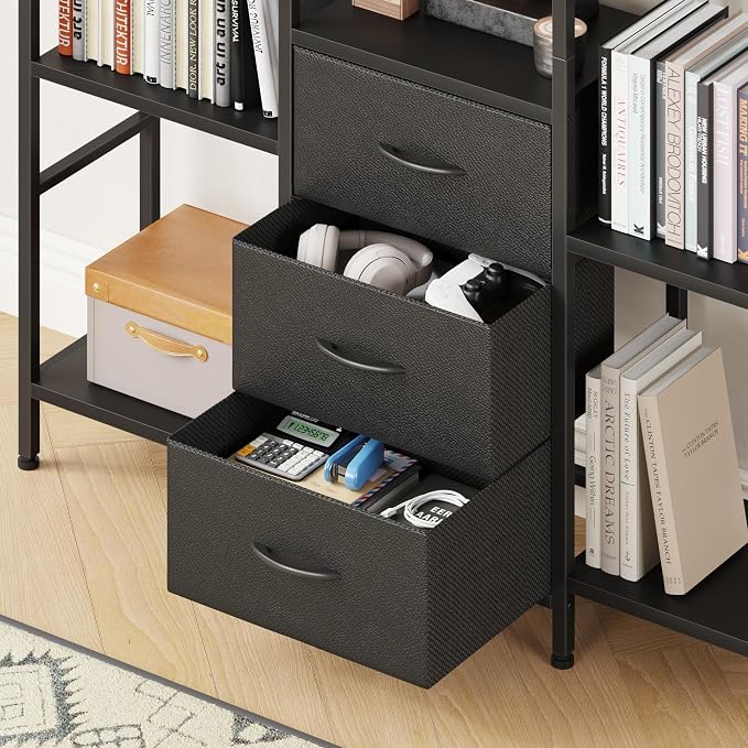 AFLUI Triple Bookshelf with 3 Fabric Drawers, 4-Tier Book Shelf and 10 Display - Image 3