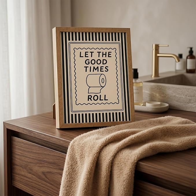 Funny Bathroom Decor Framed Canvas Wall Art, Let The Good Times Roll Toilet - Image 3