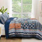 WONGS BEDDING Navy Blue Quilt Set Full Size, Bohemian Patchwork Bedspread - Image 3