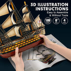 CubicFun 3D Puzzles Large HMS Victory Vessel Ship Sailboat Model Kits - Image 5