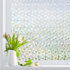 Windimiley 3D Diamond Frosted Glass Window Privacy Film, Static Cling No-Glue by WindimileyDecor