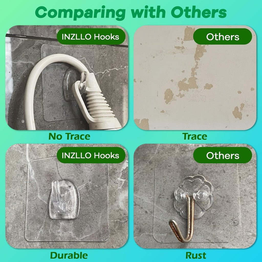 Adhesive Hooks, Heavy Duty Utility Hooks 20 lb(Max) Waterproof and Oilproof Removable, 20 Pack Seamless Hooks Reusable Wall Hook for Kitchen Bathroom Bedroom Office