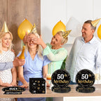 Qyeahkj 48Pcs 50th Birthday Paper Plates and Napkins Black and Gold Happy - Image 6
