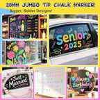 Window Chalk Markers for Cars Glass Washable: 8 Colors Jumbo Liquid Chalk Paint - Image 6