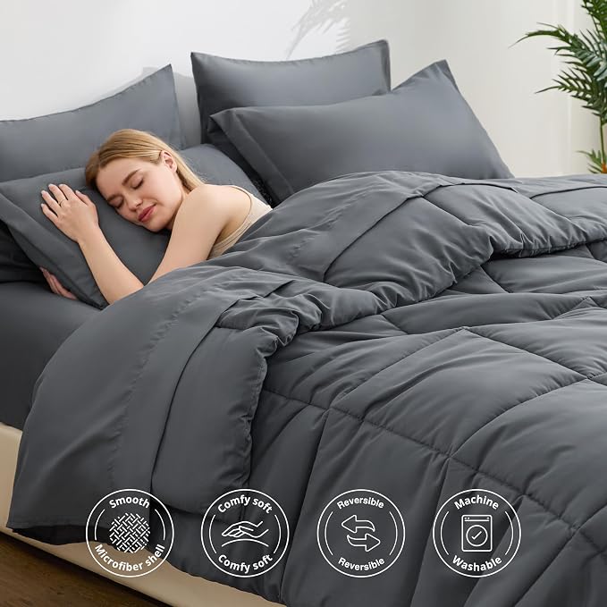 Love's cabin Full Comforter Set Soot Grey, 7 Pieces Full Bed in a Bag, All - Image 3