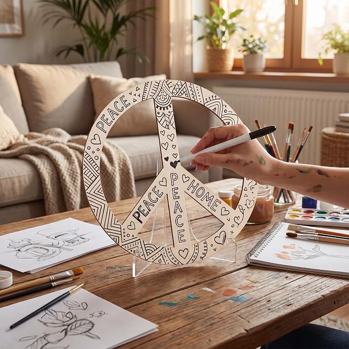 12 Pcs 12 Inches Wood Peace Cutouts Unfinished Round Wood Peace Sign Decor - Image 4