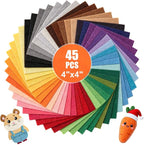 45 Pcs Assorted Felt Sheets Felt Fabric 4"x4" Stiff Felts Craft Squares by UOOU