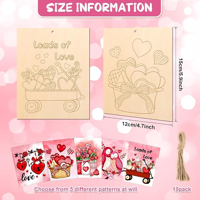 COCHIE 10 Pieces Large Valentines Day Unfinished Wood Crafts to Paint - Image 2