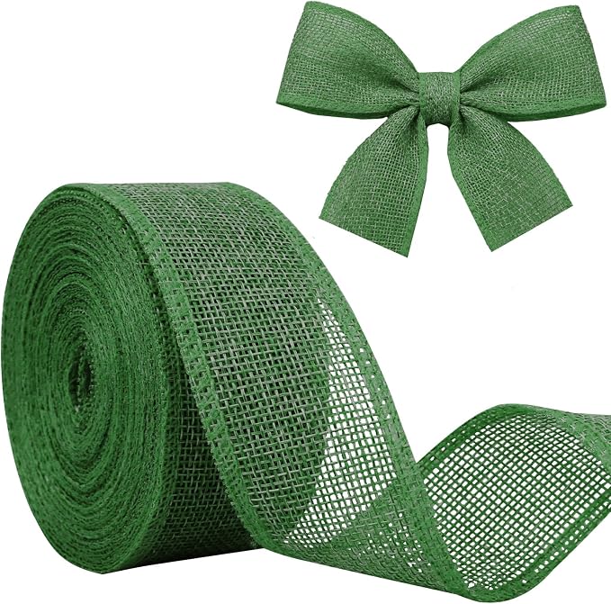Green Burlap Ribbon 1-1/2 inch X 10 Yard Green Linen Wired Ribbon | Natural by JaoZuyard