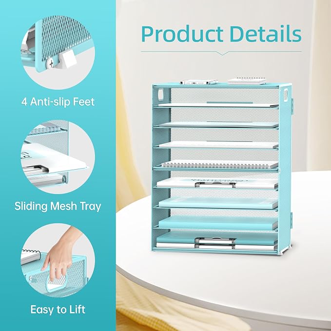 DALTACK 9-Tier Paper Organizer for Desk, Mesh Letter Tray Desk Organizer - Image 5
