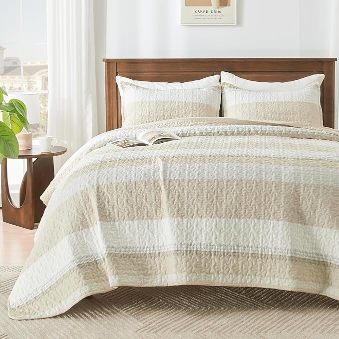Andency King Size Quilt Set Beige, 3 Pieces Beige Ultra Soft Lightweight by Andency