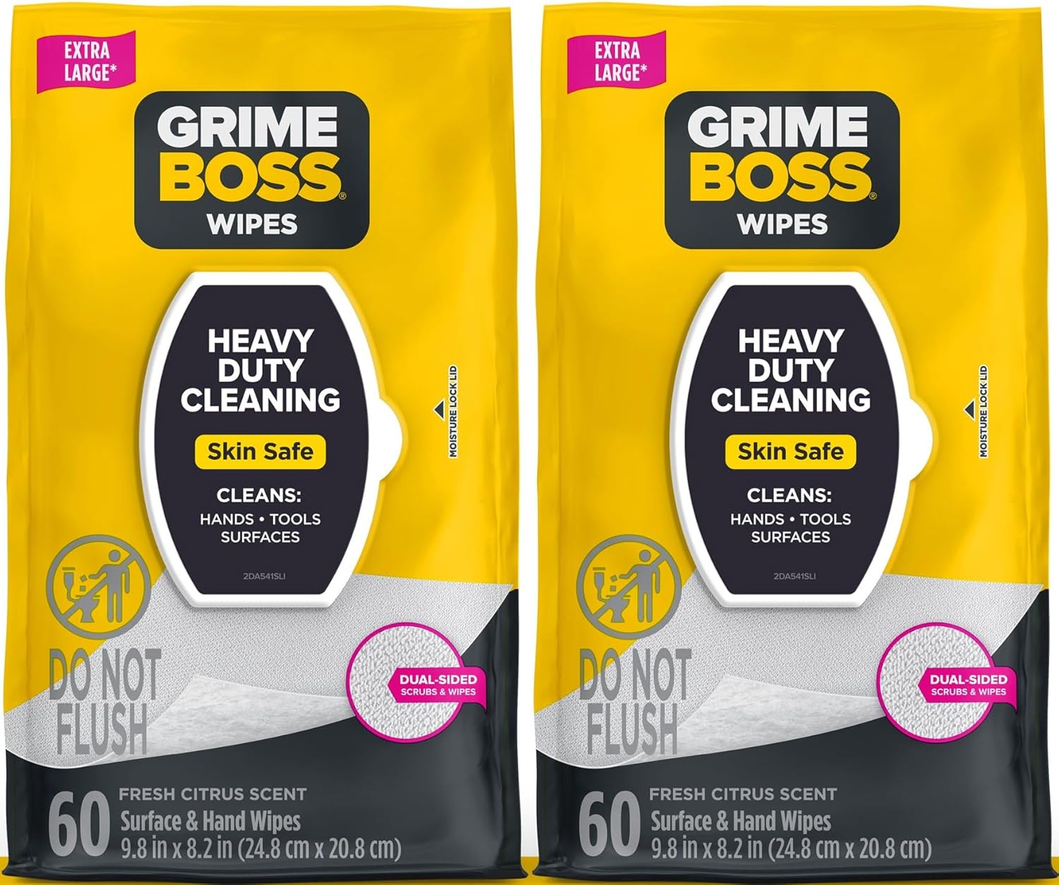 Grime Boss Heavy Duty Surface and Hand Wipes (2x60ct) | Wet Wipes Remove Paint, Oil, Grease, Adhesives, Mud, Dirt | Shop Wipes Replace Cleaners like Rags, Towels, Pumice, Soap