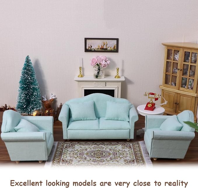 Dollhouse Couch with Pillow 1 12 Scale Miniature Sofa Arm Chair Living Room - Image 6