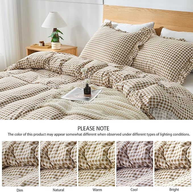 Gingham Duvet Cover Queen Size, 3 Pieces Soft Breathable Microfiber Plaid - Image 5