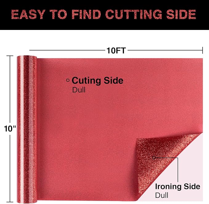 Red Glitter HTV Heat Transfer Vinyl Roll 12inch x 10 ft - Image 2