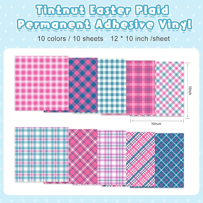 Tintnut Pink Blue Plaid Permanent Vinyl, waterproof, easy peel & stick - Image 2