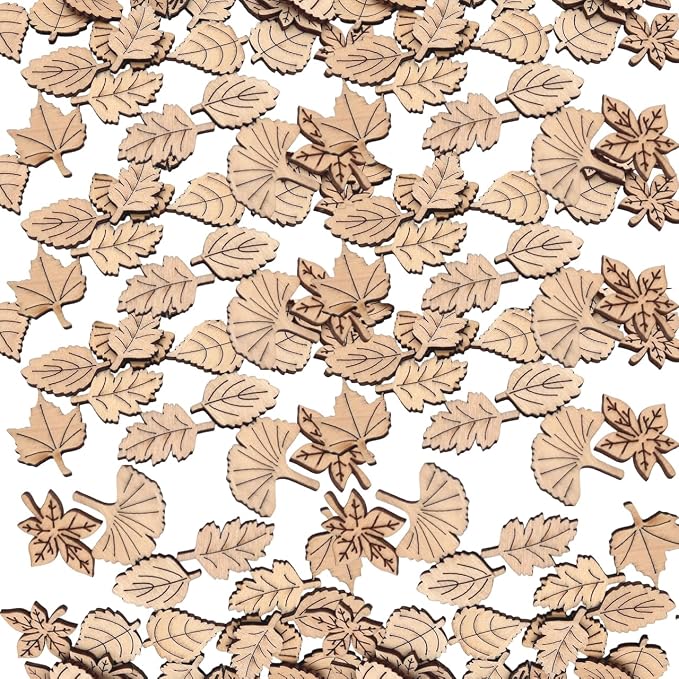 100 Pcs Unfinished Wooden Leaf Cutouts Assorted Leaf Shapes DIY Craft Supplies by Unknown