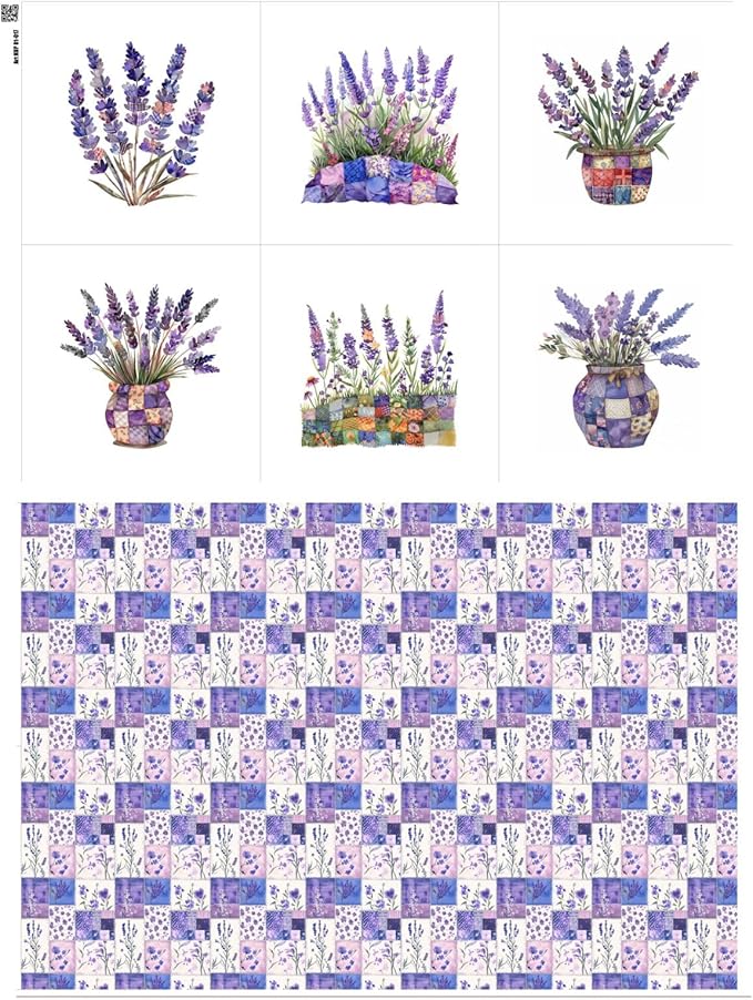 Lavender Patchwork Cotton Fabric Panel – 6 Designs + Bonus Sheet 29.5×19.6 inch by FabricsTown