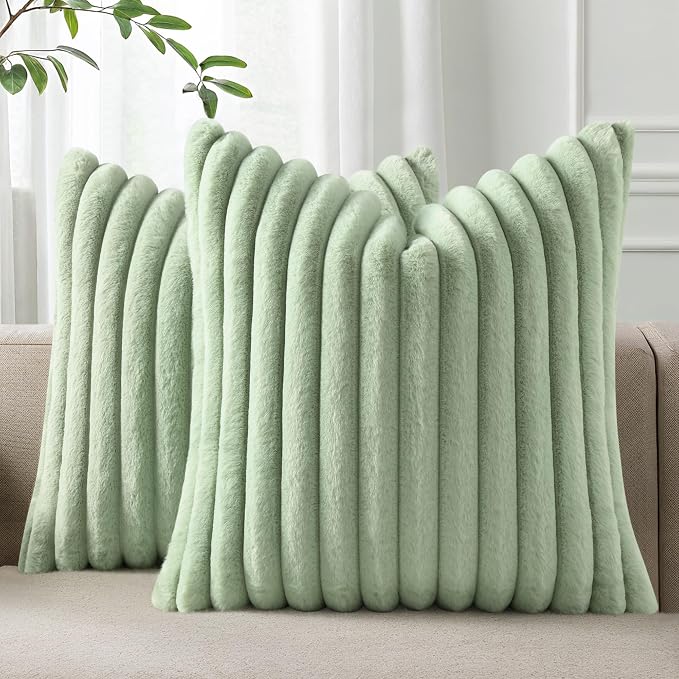 Pallene Faux Fur Plush Throw Pillow Covers 16x16 Set of 2, Luxury Soft Fluffy by PALLENE