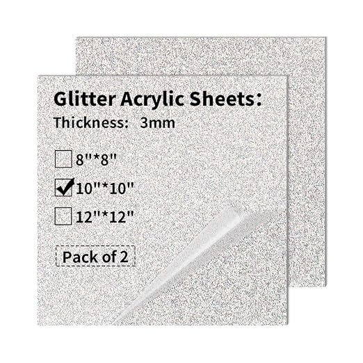 2 PCS 10 x 10 inch Glitter Colored Plexiglass Acrylic Sheets by gdhwcxl