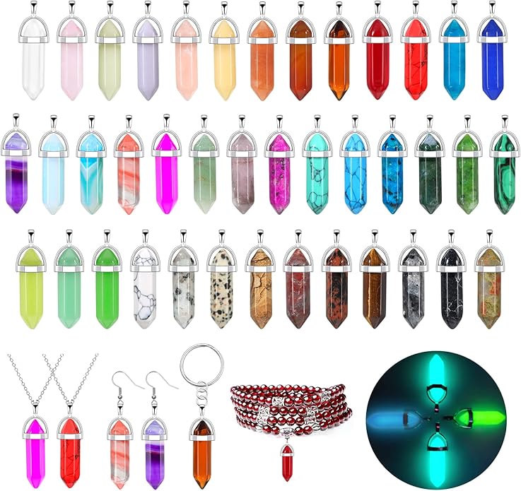 ROADPLUM 40Pcs Healing Crystal Pendants, Glow in the Dark Gemstone Charm by ROADPLUM