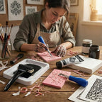 Falling in Art Linocut Kit for Printmaking, Rubber Block Stamp Printing Kit - Image 7