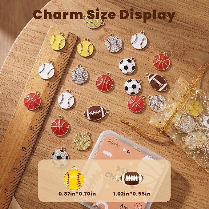 Sports Charms for Jewelry Making, Enamel Rhinestone Ball Game Football Soccer - Image 3
