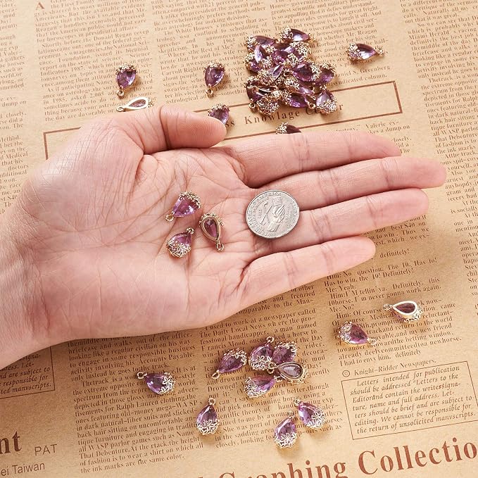 FASHEWELRY 50Pcs Faceted Transparent Glass Teardrop Pendants Crystal Glass - Image 2