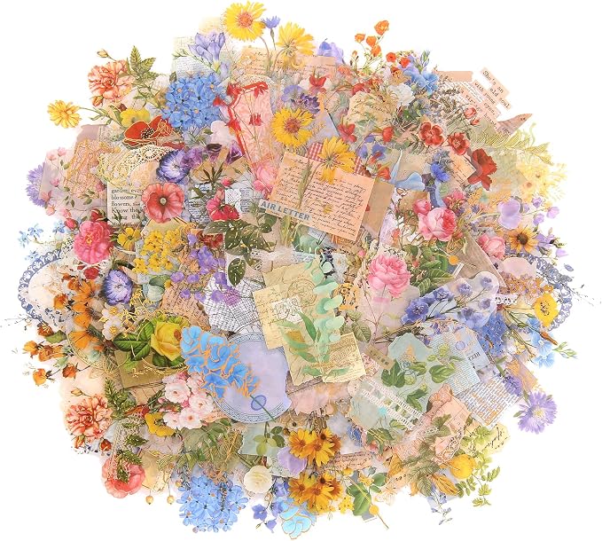 Dizdkizd Die Cut Gold Foil Floral Stickers, Transparent Aesthetics Sticker Set by Dizdkizd