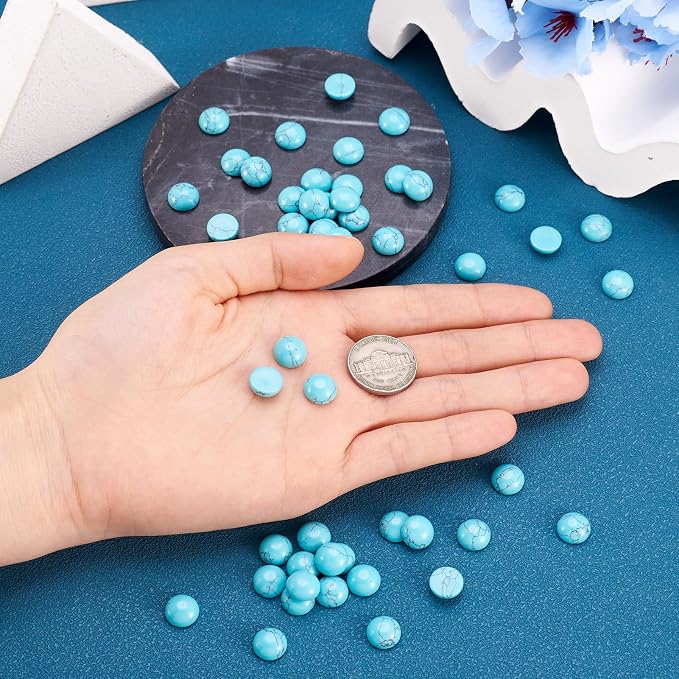 FASHEWELRY 50Pcs Synthetic Turquoise Cabochons Flat Back Gemstone Cabochons - Image 6
